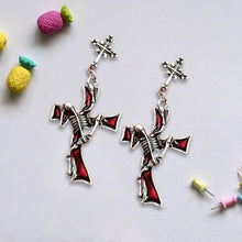 Load image into Gallery viewer, 1 Pair Women Gothic Earrings Punk Style Cross Pattern Metal Red - Sophornlilly