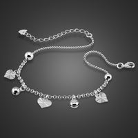 Sterling Silver Simple Heart Women Anklets Barefoot Crochet