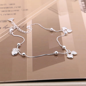 sterling silver Heart Ankle  Pendant Beaded Foot Jewelry