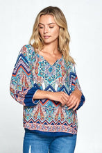 Load image into Gallery viewer, PAISLEY PRINT V-NECK 3/4 SLEEVE TOP