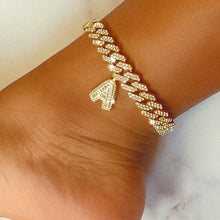 Load image into Gallery viewer, Cuban Link Chain Iced Out Letter Anklet