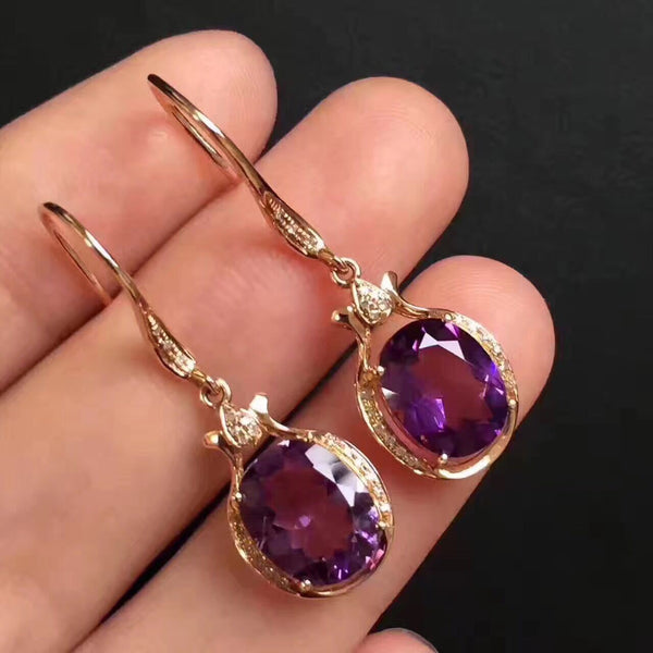 14K Rose Gold Jewelry Real Natural Amethyst Gemstone