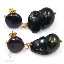 Load image into Gallery viewer, 15 20mm Black Baroque Pearl Earrings Ear Stud Natural Accessories - Sophornlilly