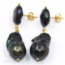Load image into Gallery viewer, 15 20mm Black Baroque Pearl Earrings Ear Stud Natural Accessories - Sophornlilly