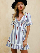 Load image into Gallery viewer, V neck stripe ruffle summer