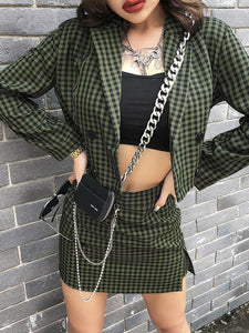 Sexy chains women plaid suits Buttons split female