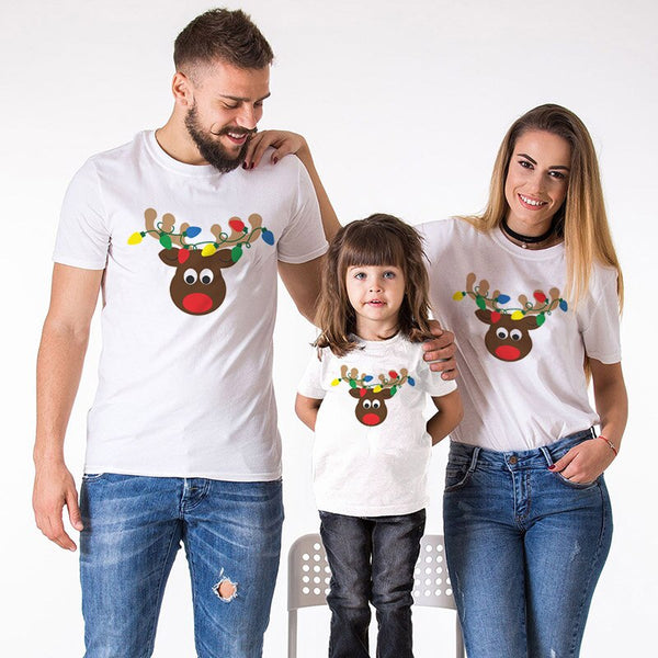 Christmas Mommy Daddy Daughter Son Match T Shirt Cute Deer