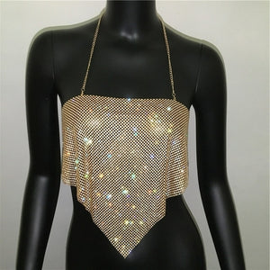 New Summer Sexy Crop Top Women Sequined Crystal Diamonds Boob