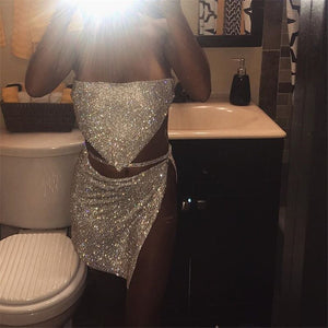 New Summer Sexy Crop Top Women Sequined Crystal Diamonds Boob