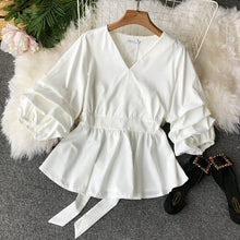 Load image into Gallery viewer, V neck Slim Waist Fold  Shirt