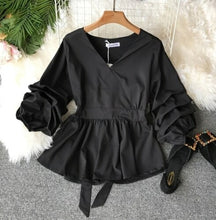 Load image into Gallery viewer, V neck Slim Waist Fold  Shirt