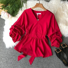 Load image into Gallery viewer, V neck Slim Waist Fold  Shirt