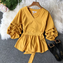 Load image into Gallery viewer, V neck Slim Waist Fold  Shirt