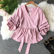 Load image into Gallery viewer, V neck Slim Waist Fold  Shirt