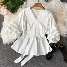 Load image into Gallery viewer, V neck Slim Waist Fold  Shirt