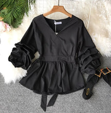 Load image into Gallery viewer, V neck Slim Waist Fold  Shirt