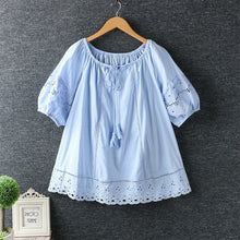 Load image into Gallery viewer, Fresh Drawstring O-neck Hollow Out Embroidery