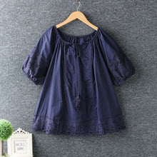 Load image into Gallery viewer, Fresh Drawstring O-neck Hollow Out Embroidery