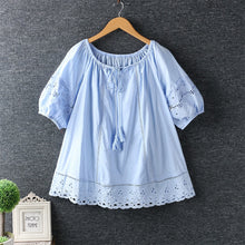 Load image into Gallery viewer, Fresh Drawstring O-neck Hollow Out Embroidery