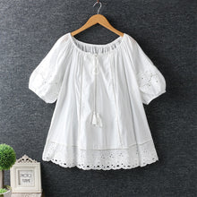 Load image into Gallery viewer, Fresh Drawstring O-neck Hollow Out Embroidery