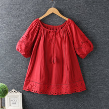 Load image into Gallery viewer, Fresh Drawstring O-neck Hollow Out Embroidery