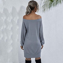 Load image into Gallery viewer, Autumn Knitted Dress Women Off Shoulder Sweater Dress Ladies