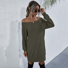 Load image into Gallery viewer, Autumn Knitted Dress Women Off Shoulder Sweater Dress Ladies