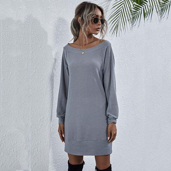 Autumn Knitted Dress Women Off Shoulder Sweater Dress Ladies