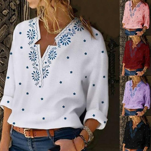 Casual Vintage Shirt Blouse Women Floral Printed Plus Size Women