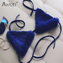Load image into Gallery viewer, Faux Rabbit Fur Bra Women Sexy Halter Low Cut Back Bandage