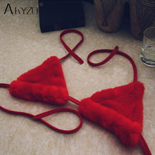 Load image into Gallery viewer, Faux Rabbit Fur Bra Women Sexy Halter Low Cut Back Bandage