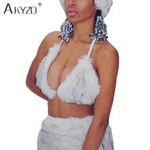 Load image into Gallery viewer, Faux Rabbit Fur Bra Women Sexy Halter Low Cut Back Bandage