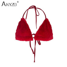 Load image into Gallery viewer, Faux Rabbit Fur Bra Women Sexy Halter Low Cut Back Bandage