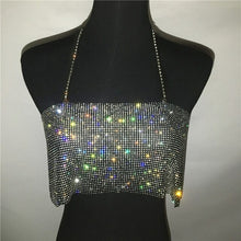 Load image into Gallery viewer, NEW Women Rhinestones Halter Backless Crop Top Summer Sexy Gold