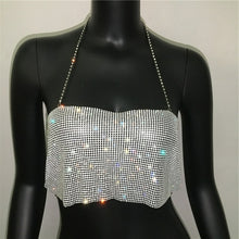 Load image into Gallery viewer, NEW Women Rhinestones Halter Backless Crop Top Summer Sexy Gold