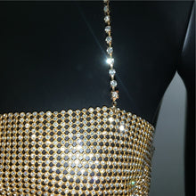 Load image into Gallery viewer, NEW Women Rhinestones Halter Backless Crop Top Summer Sexy Gold