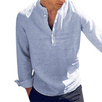 New Cotton Long Sleeve Mens Shirts Spring Autumn Striped Slim Fit