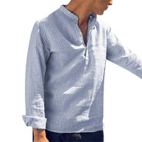 New Cotton Long Sleeve Mens Shirts Spring Autumn Striped Slim Fit