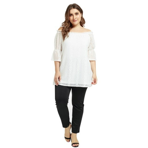 Plus Size Women's Blouse Summer New Lace Stitching Printing Sexy
