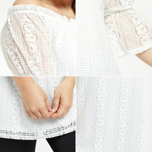 Plus Size Women's Blouse Summer New Lace Stitching Printing Sexy