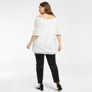Plus Size Women's Blouse Summer New Lace Stitching Printing Sexy