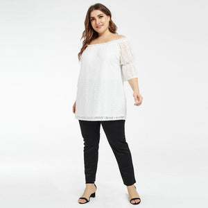 Plus Size Women's Blouse Summer New Lace Stitching Printing Sexy