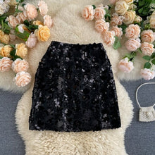 Load image into Gallery viewer, Women Bling Sequined Women High Waist A line Mini Autumn Spring