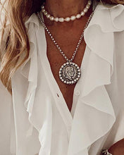Load image into Gallery viewer, Elegant White Ruffles Casual V Neck Blouse