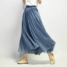 Load image into Gallery viewer, Women Linen Cotton Long Skirts Elastic Waist Pleated Maxi Skirts