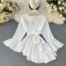 Load image into Gallery viewer, V neck flare sleeve chiffon irregular blouse