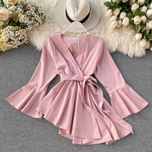 Load image into Gallery viewer, V neck flare sleeve chiffon irregular blouse