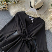 Load image into Gallery viewer, V neck flare sleeve chiffon irregular blouse