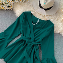 Load image into Gallery viewer, V neck flare sleeve chiffon irregular blouse