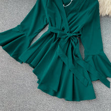 Load image into Gallery viewer, V neck flare sleeve chiffon irregular blouse